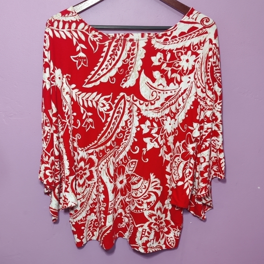Chico's Red and White Floral Paisley Blouse